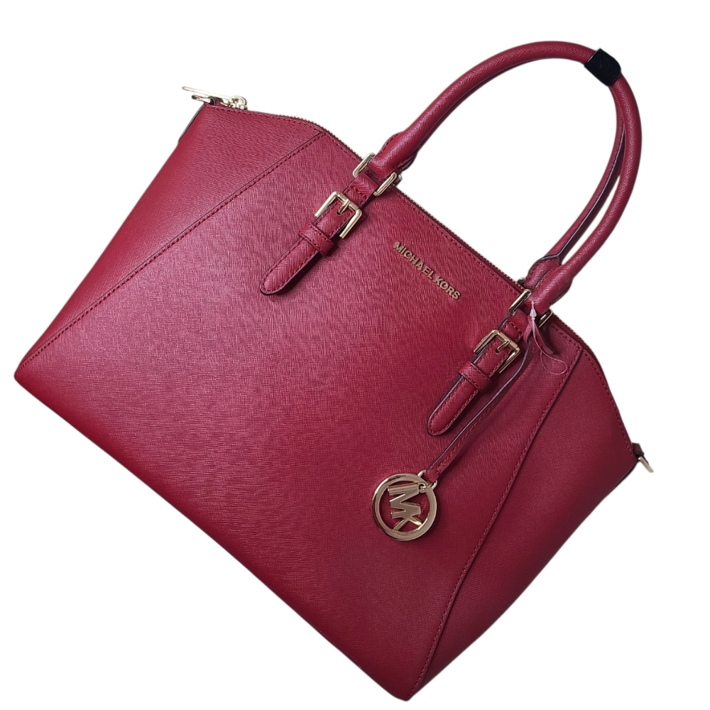 NWT Michael Kors Ciara Top Zip Leather Satchel Scarlet (Red) - Picture 3 of 16